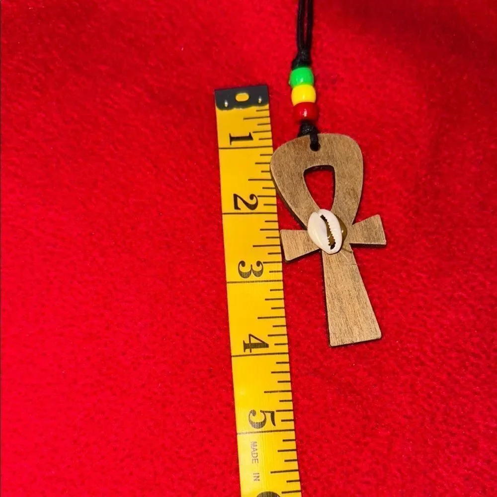 Wooden Ankh Pendant Necklace with Beads